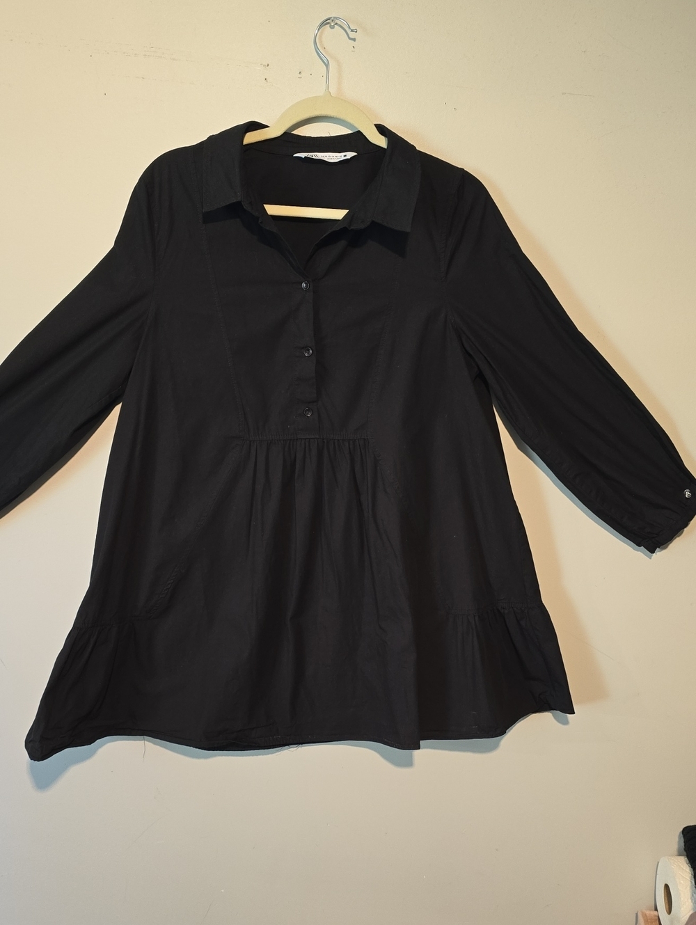 Zara Black Collared Peasant Tunic Top - Women Size M